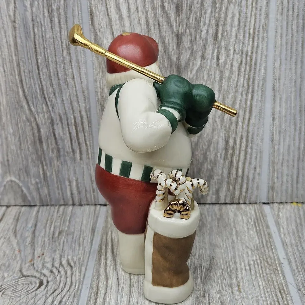 Lenox Santa Golf Figurine‎ Holiday Decor Hand Painted Porcelain Gold Accents Box